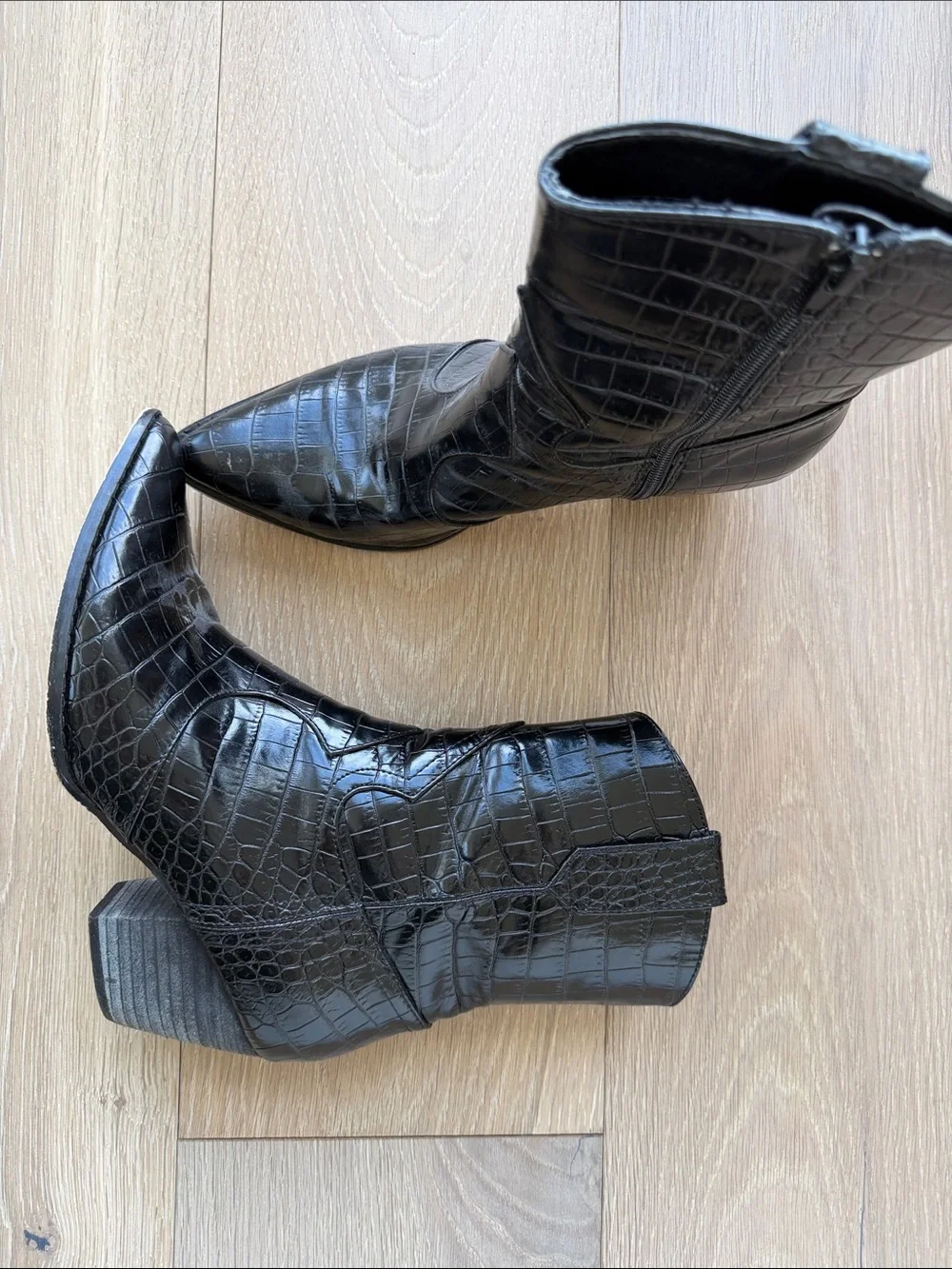 Coconuts by Matisse Black Croc-Embossed Pointed Toe Ankle Boots